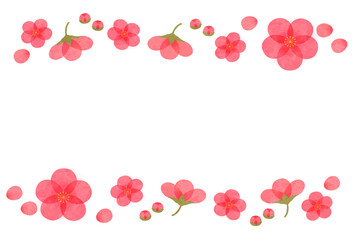 梅の花のフレーム　水彩　春　花びら　赤色