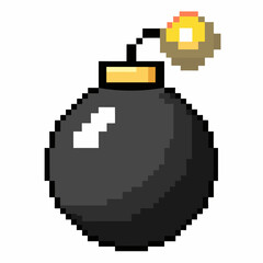 Pixel Art Bomb Icon with Lit Fuse in Retro Video Game Style