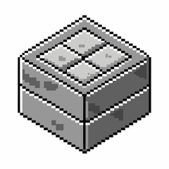 Isometric Pixel Art of a Block with Gray and White Details
