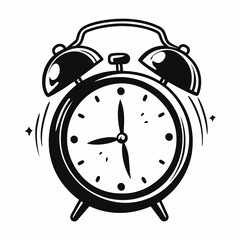 Obraz premium Vintage Alarm Clock Illustration Black and White Retro Clock Icon Art