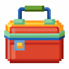 Colorful Square Toolbox Illustration with Handle and Latch   8 bit Pixel Art Style