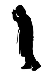 silhouette of a side view of a woman looking away with hand on forehead