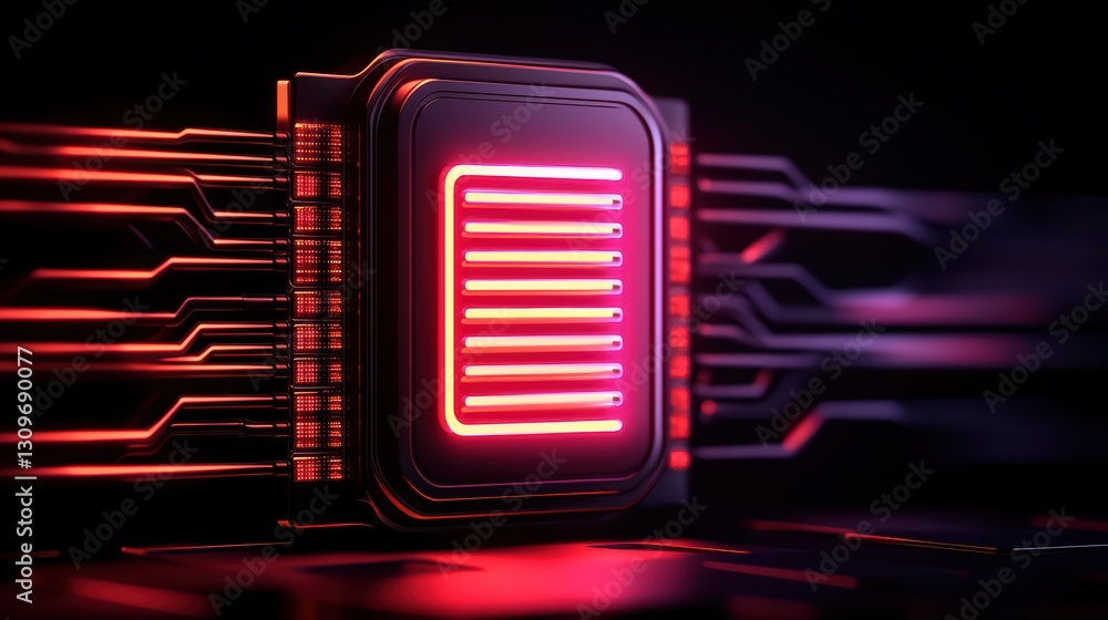 Aufkleber secure integrated circuit with neon red lighting for technology and innovation concepts