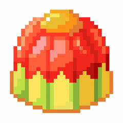 Colorful Pixel Art Cake Illustration with Strawberry and Orange Topping