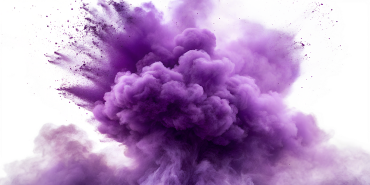 Purple Explosion Smoke on White, Vibrant and Eye-Catching Smoke Clouds for Creative Projects, PNG Transparent