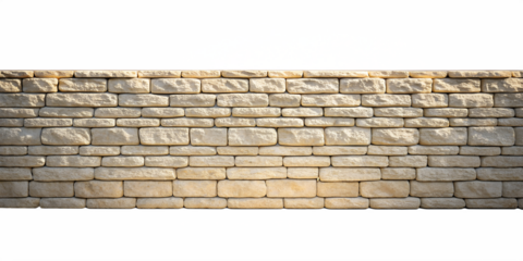 Sun-Drenched Stone Wall on White, Elegant and Weathered Stone Wall for Outdoor or Indoor Spaces, PNG Transparent