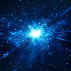 Fototapeta premium Cosmic Explosion Bright Blue Starburst in Dark Space