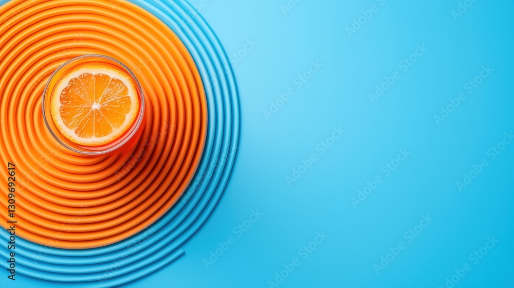 Aufkleber Refreshing Textured Drink in a Colorful Setting with Citrus Slice on Stylish Background
