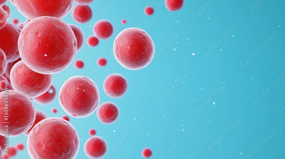 Poster detailed view of red pathogens in transparent environment with crystal clear background