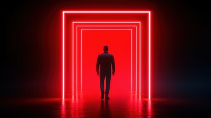 Obraz premium Epic Vibrant Gamer Journey Through Neon-lit Portal in Futuristic Environment