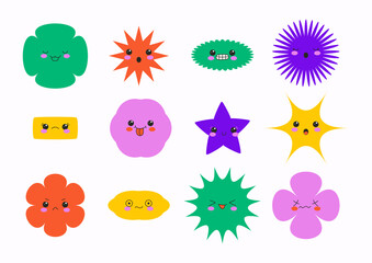 Geometric Kawaii Vector Set with Kawaii Faces