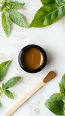 Natural shilajit paste surrounded by fresh mint leaves