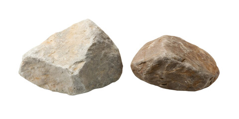 Obraz premium Different Rock Stones on White, Organic and Smooth Stone Collection for Artistic Displays, PNG Transparent