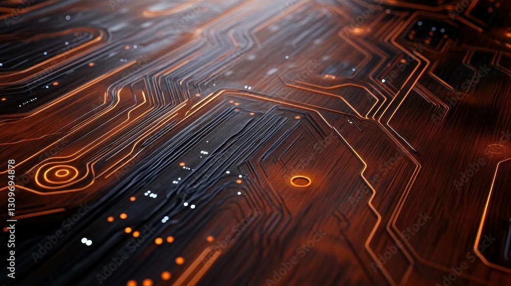 Poster wooden panels with complex digital circuits combine nature and technology. background wallpaper ai g