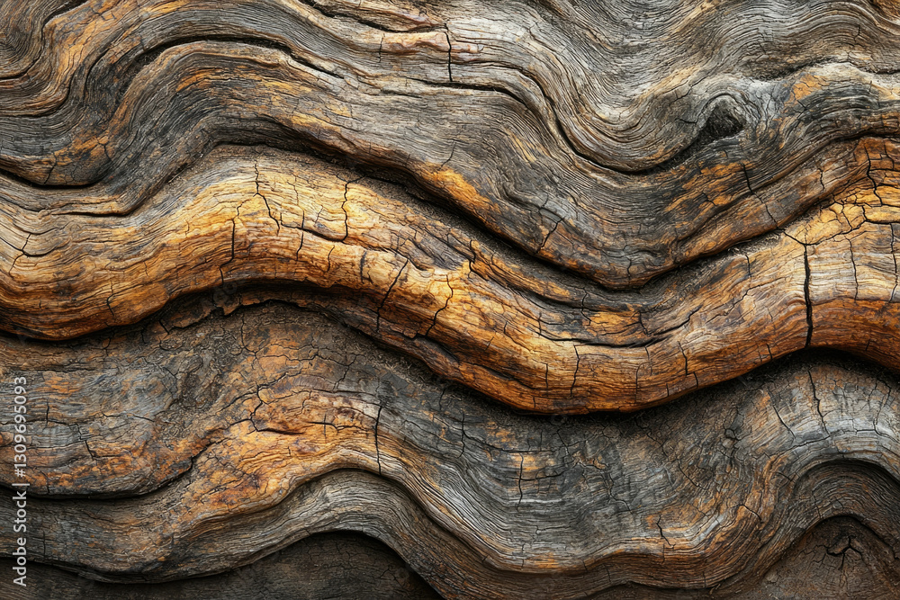 Poster intricate wood grain pattern with wavy lines and rich brown and gray tones, showcasing age and textu