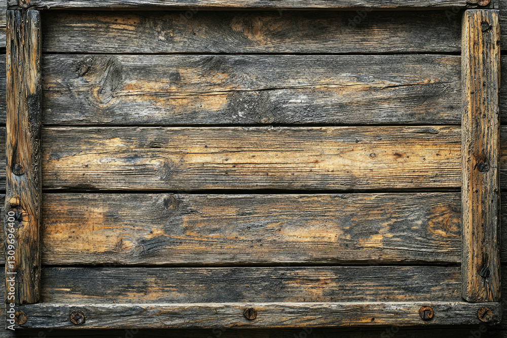 Aufkleber rustic weathered wooden planks forming a frame, showing age and texture.