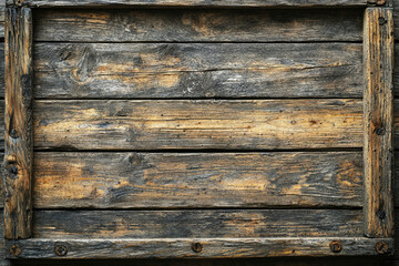 Fototapeta premium Rustic weathered wooden planks forming a frame, showing age and texture.