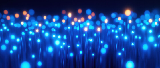 vibrant network of glowing blue and orange lights creates mesmerizing visual effect, resembling digital landscape or abstract art
