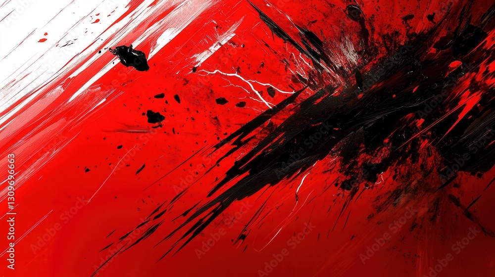 Fototapete intense abstract artwork expressing anger through chaotic red and black splashes and energetic strok