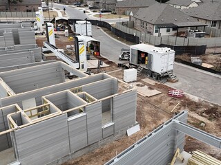 3D printed residential community - aerial view of homes built using giant 3-D printer 