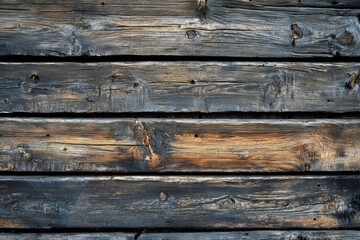 Fototapeta premium Weathered dark wooden planks showing age, texture, and knots.