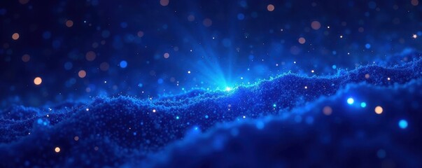 Fototapeta premium Abstract cosmic scene, blue ultraviolet neon stars shine brightly against dark backdrop, ultraviolet, surreal