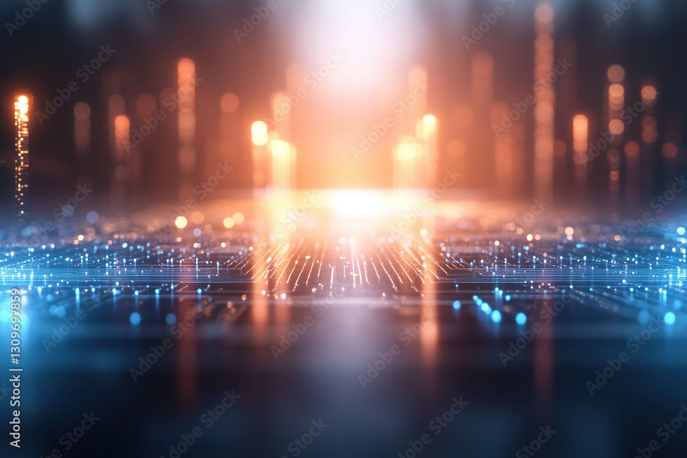 Aufkleber abstract glowing circuit board with blue and orange lights, creating futuristic atmosphere. intricat