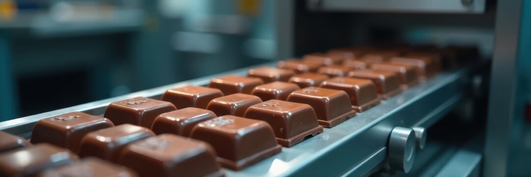 Automated chocolate bar molding machine in factory , bars, candy