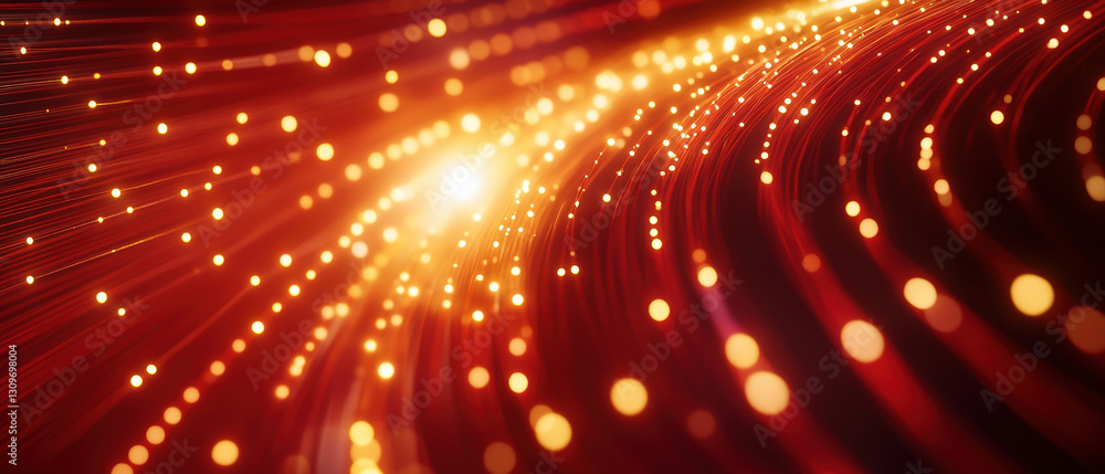 Poster abstract tunnel of glowing lines in red and gold, creating mesmerizing visual effect. vibrant colors