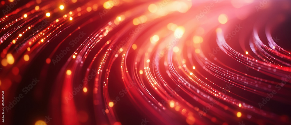 Poster abstract tunnel of glowing lines in red and gold, creating mesmerizing visual effect. vibrant colors