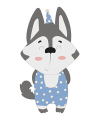 Adorable Husky with Party Hat