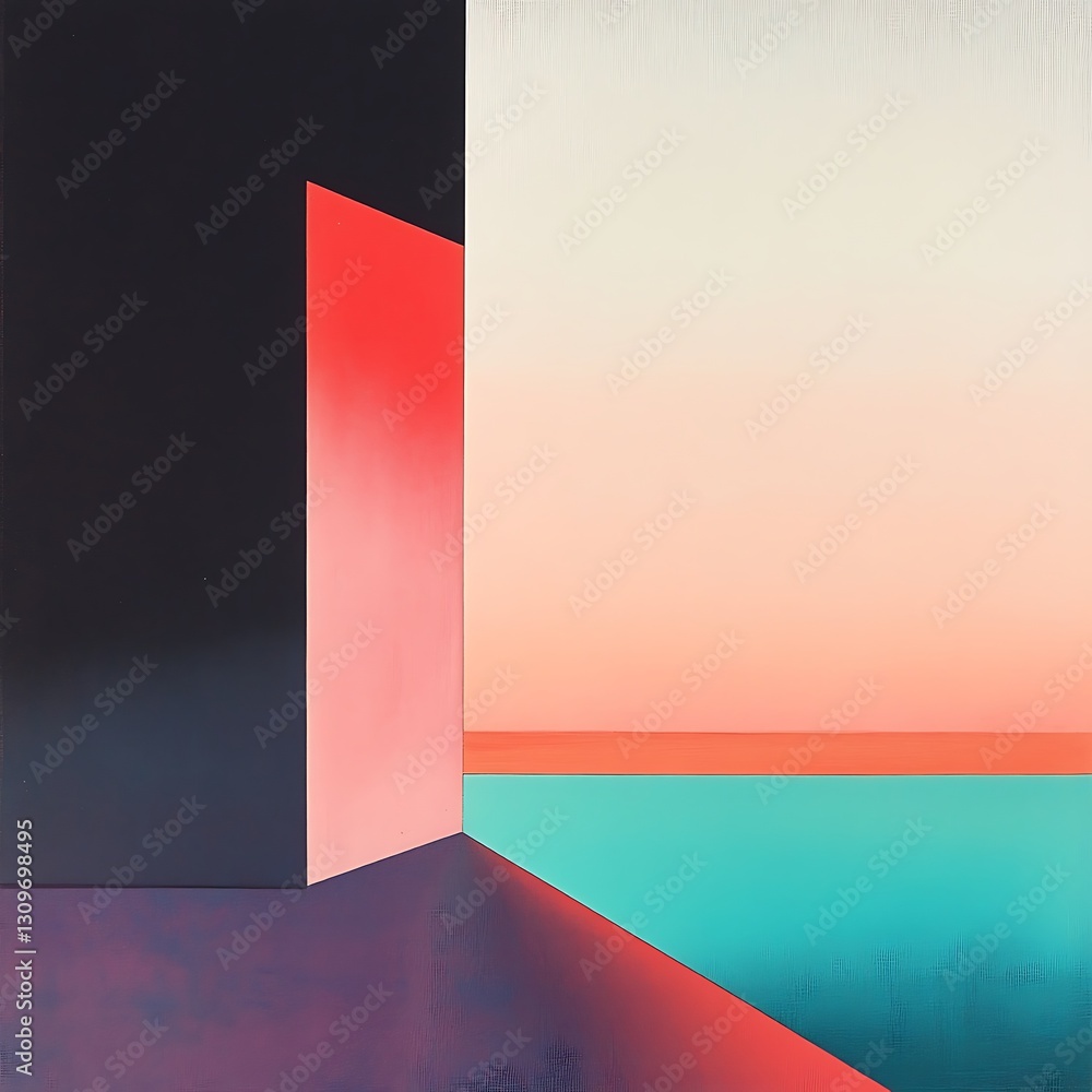 Poster geometric abstraction with vivid color palette and smooth gradients