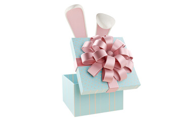 Gift box with pink bow and bunny ears, perfect for Easter celebrations. 3d rendering