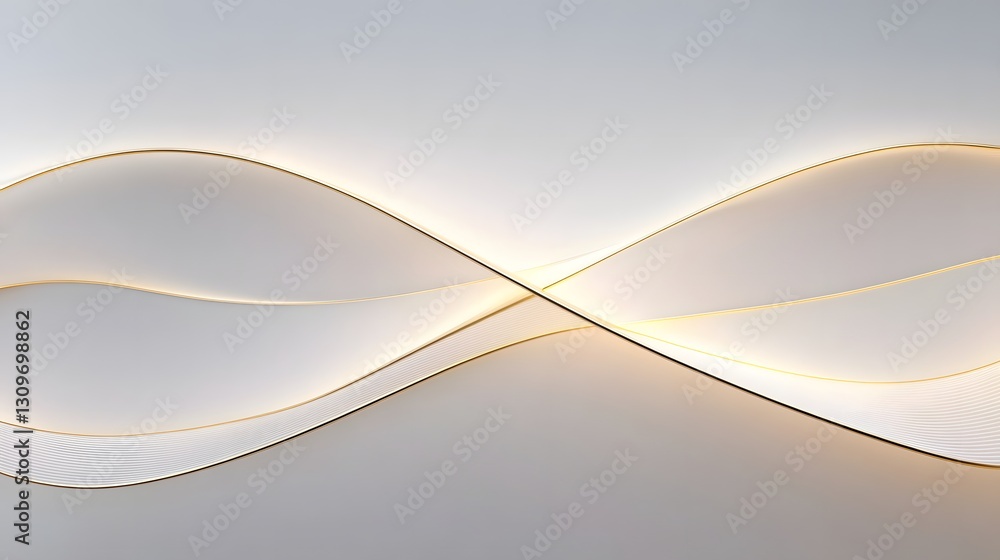 Poster elegant golden wave pattern on soft white background with futuristic glow