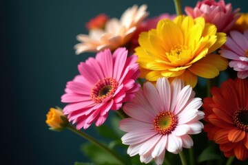 Obraz premium Close-up of mixed flower bouquet, rich color saturation, bouquet, petals, floral