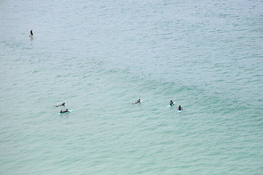 surfing in Bretagne with beautiful blue water 