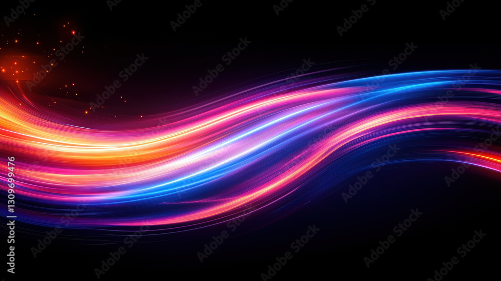 Aufkleber flowing neon lines create vibrant and dynamic visual effect against dark background, evoking sense o