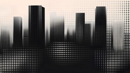 Architectural Visualization of a Minimalist Digital City Skyline with Flat Geometric Shapes and Line Art Design
