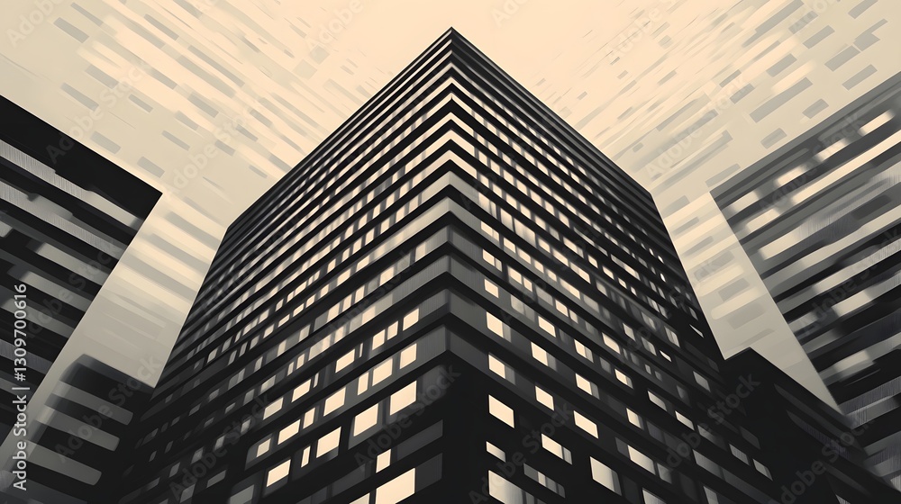 Aufkleber layered linework in sleek modern skyscraper architecture abstract design