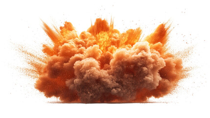 Large orange explosion with smoke and debris isolated on transparent background, PNG