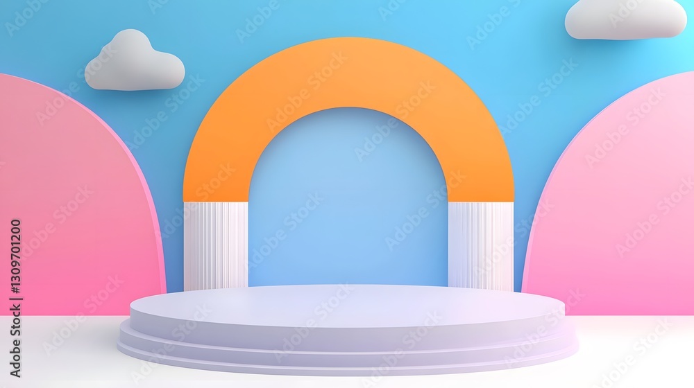 Poster floating minimalist stage with dynamic lighting and conceptual design for 3d