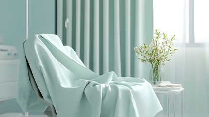 soft fabric with subtle texture, draped over a medical chair, creating a clean and inviting healthcare environment 