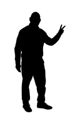 silhouette of  front view of a man showing victory sign with fingers