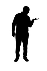 silhouette of  front view of a man showing an imaginary object in her hand