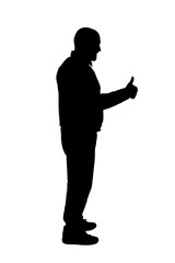 side view of a man showing thumbs up sign