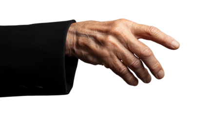 Gesture of a human hand reaching forward, isolated on transparent background, PNG