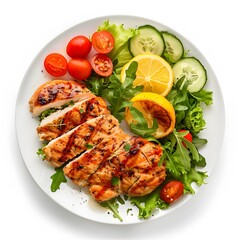 Grilled Chicken Breast with Fresh Vegetables and Citrus Slices