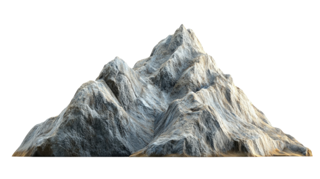 Mountains with rugged terrain and snowcapped peaks isolated on transparent background, PNG