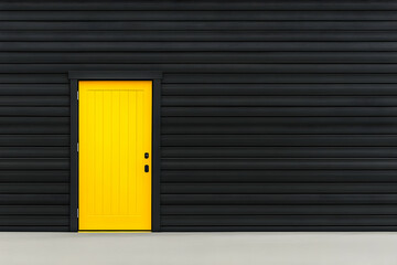Vibrant Yellow Door on Black Wood Wall Illustration
