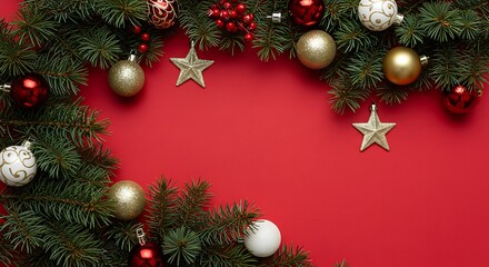 Festive Holiday Decorations with Pine Garland and Ornaments
